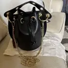 Nwt HOUSE OF HARLOW 1960 BLACK LEATHER DRAWSTRING BUCKET BAG MADE IN ITALY