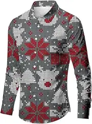 [Generic] Cowboy Dress Shirts Men and Christmas 3D Printing Comfortable Fashion Personality Versatile Leisure Full Print Button Down Long Sleeved Shirt Set Shirt for Men
