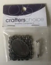 Crafter's Choice brooch back, square frame for oval photo or craft. silver
