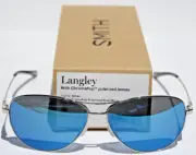 SMITH OPTICS Langley POLARIZED Sunglasses Silver/Blue Mirror Aviator NEW $209