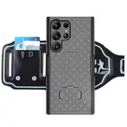 For Samsung Galaxy S23 Ultra Kickstand Phone Case Card Holder Pc Cover With Nylon Sport Armband