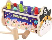 Toyvian 1 Set Educational Wooden Hammer for Colorful Beating Blocks for Hand Eye Coordination and Motor Skills Development Present for Boys and Pirate Hamster