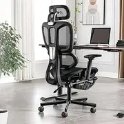 ALFORDSON Ergonomic Mesh Office Chair with 3D Armrest, Recline & Tilt Executive Study Chair with Adaptive Lumbar Support, Computer Gaming Desk Chair with Adjustable Headrest & Footrest, Black