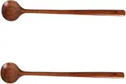 Cabilock 2Pcs Wooden Soup Spoon Long Handle Mixing Spoon for Oatmeal Stirring Food Safe Wooden Utensils for Home Kitchen for Birthdays Festivals