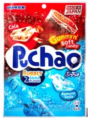 UHA Mikakuto Japan Puchao Chewy Candy: Ramune & Cola 3.53oz - Pack of One (1)