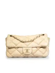 2006-08 Beige Lambskin Bubble Quilt Flap Bag