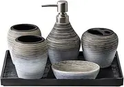 Bathroom Accessories Set, 6 Piece Ceramic Complete Bathroom Set for Bath Decor, Includes Toothbrush Holder, Soap Dispenser, Soap Dish, 2 Tumblers, Vanity Tray