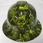 NEW FULL BRIM Hard Hat custom hydro dipped in HI VIS GREEN MELTING ZOMBIES