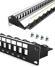 Enmane 24-Port Blank Keystone Patch Panel for Rackmount Shielded 1U 19inch Network Patch Panel with Cable Support Bar