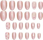 Press Nails | Artificial Pink False Nails | Glue Nails for Women Girls, Fake Nails Set with Strawberry Bowknot Design