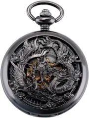 Mechanical Pocket Watches for Men, Lucky Dragon and Phoenix, Skeleton Pocket Wat