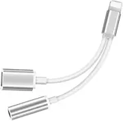 Fazi_One 2 in 1 adaptere 3.5 mm Headphone Jack Adapter Audio Charger Splitter Compatible with All iOS 14 13 12 11 XS XR X 8 7 Audio Earphone Adaptor (Pack of 1 for iPhone)