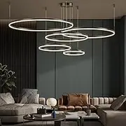 Large Black Chandelier for Foyer Entryway Farmhouse Modern Dimming LED Circle Ceiling Chandelier Round 3 Rings Hanging Pendant Light for Dining Room Living Room Bedroom Kitchen