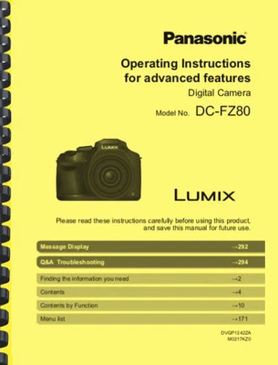 Panasonic Lumix DC-FZ80 Camera Operating Instructions OWNER'S MANUAL