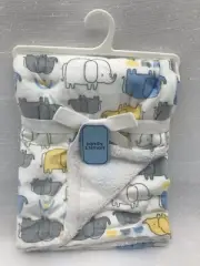 Sandy & Simon Baby Elephant Blanket Security Blue White Yellow Plush Lovey NEW