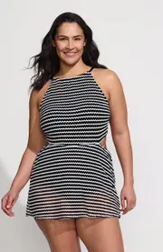 Lands' End Crochet Monokini Swim Dress Swimsuit in Black/white at Nordstrom, Size 20W