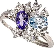 [Razzberry] Topaz & Tanzanite Adjustable Ring, Natural Certified Gemstones, 2 Oval Cut Stones Total 2.6 carats, Custom Gemstone Design, 925 Sterling Siliver, velvet ring box included