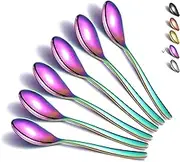 Rainbow Teaspoons, 6 Piece Silverware, Stainless Steel Small Spoons for Home, Kitchen or Restaurant, Dishwasher Safe (6.6 Inches)