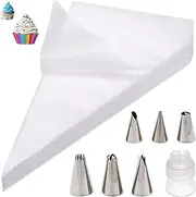 KowyKo Disposable Piping Bags, Piping Bag Set of 100 Piping Bags + 6 Piping Nozzles + 1 Cake Coupling for Piping Nozzles, Baking Accessories, Cake Decoration Set for Cupcakes