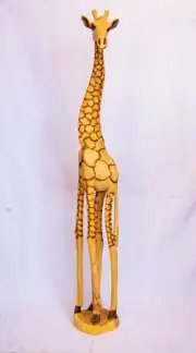 hand carved wooden giraffe statue 1 meter