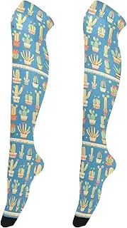 [FRODOTGV] Green Cactus Pots Blue Women's Knee-High Stockings Soft Long Boot Stockings for Ladies Thigh High Sock, Green Cactus Pots Blue