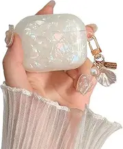 for Cute Airpods 4th Gen Case Pink Girl Wome, Glitter Shell Pattern Airpods 4 Protective Cover Skin with Luxury Pearl Shell Keychain for Airpods 4th Generation, Colorful