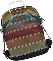 [GAROZATION] Large Capacity Patchwork Handbag Crossbody Bag Stripes Fashion Tote Pouch for Daily Use