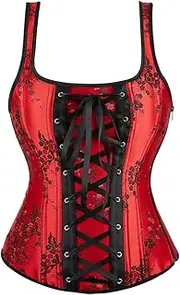 [HEYDHSDC] Women Floral Embroidery Corsets Slimming Straps Zipper Bustier Corsage Party Lace Up Back Bustiers