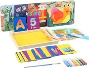 koolsoo Wooden Sand Tray Toy Set Double Side Cards with Pen and Brush Learning Activities Educational for Kids Kindergarten School