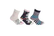 FLOSO Childrens Girls Cotton Rich Gripper Socks (3 Pairs) (Navy/Beige/Pink) (9-12 Child UK)