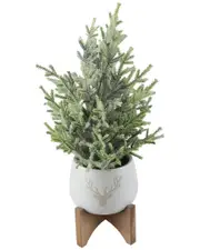Flora Bunda 15.75In H Frosted Xmas Tree In 5In Staghead Ceramic On Wood Stand