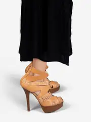 Beige Leather & Cork Heel Sandals