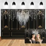 10x6.5ft Vinyl Luxurious Chandelier Backdrop European Style Retro Black Wall ...