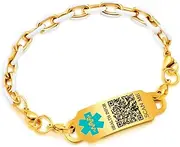 [Tobestu] Gold Plated Stainless Steel Medical Information Bracelets - White Enamel Paperclip Chain Bracelet for Men Women YA5176