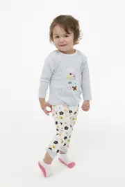Girls Sizes 0-2 Cotton Pyjamas Pjs Long Set Blue Butterfly Floral Jar Flowers (1903)