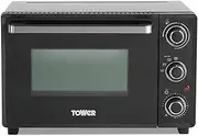 Tower T14043 Mini Oven with Adjustable Temperature Control, 90 Minute Timer, Baking Tray and Wire Rack, 23 Litre, Black with Silver Accents