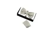 Mens Ivory Checkered Matching Bow Tie, Pocket Square & Cuff Links Set