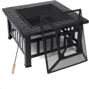 [USA Direct] Fire Pit 32'' Wood Burning Firepit Metal Square Outdoor Fire Tables SteelFire Pit Bowl with Spark Screen Co