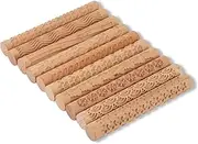 Pack of 10 Wooden Handle Clay Modeling Pattern Rollers Kit Pottery Tools Set with Assorted Patterns
