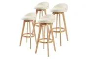 4X Wooden Bar Stool Dining Chair Fabric LEILA 72cm BEIGE