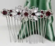 SILVER hair comb bridal wedding RED crystal rhinestone hair accessories h3306