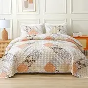 Heymybed Patchwork Boho Quilt Set King Size,3 Pieces Khaki Coverlet Reversible Bedspread with 2 Pillowcases, Soft Microfiber Reversible Bedding Sets for All Season 106"×90"