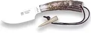 Hiking knife Joker CC106 "Flecha", 11 cm blade, deer horn handle, stainless steel crosshead, with brown leather Sheath, Tool for fishing, camping and hiking