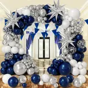 131Pcs Navy Blue Silver And White Balloon Garland Arch Kit For Winter Birthday Anniversary Graduation Ceremony Decoration