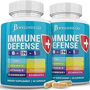 Immune Support 8 in 1 Capsules - Zinc Supplement, Vitamin D3 5000 IU, Vitamin C 1000MG and Elderberry - Immune Booster Supplement with Echinacea, Ginger Root, and Turmeric - [2-Pack]
