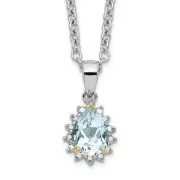 Sterling Silver & 14K Sky Blue Topaz & Diamond Necklace QG2737-18