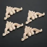 4pcs Mini Unpainted Wood Carved Window Mirror Frame Corner Onlay Applique Decals