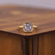 Asscher Cut 7MM Moissanite Bezel Setting 14k Yellow Gold Solitaire Promise Ring