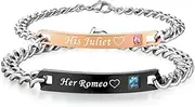 [SunnyHouse] His & Hers Matching Set Titanium Stainless Steel His Juliet Her Romeo Couple Bracelet in a Gift Box