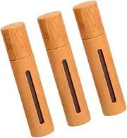 VICASKY 3 Pcs Bamboo Roller Bottles with Transparent Window and Stainless Steel Roller Ball Refillable Essential Oil Containers for Aromatherapy and Perfume Wood Color